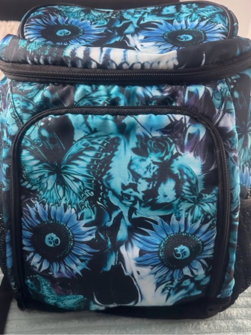 Teal & Black Floral Butterfly Skull Lunch Bag